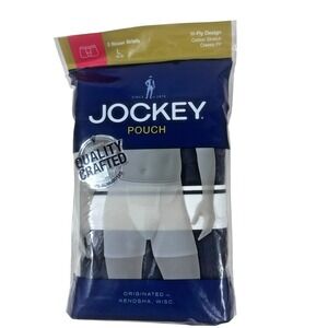Jockey Pouch Boxer Brief Mens Large 36-38 H-Fly Cotton Stretch Black 2 Pair NEW